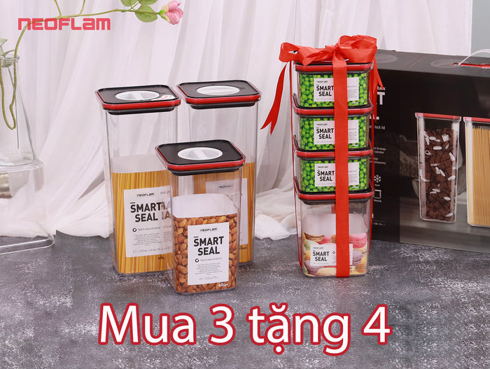 Mua 3 tặng 4 hộp đựng thực phẩm Smart Seal vuông
